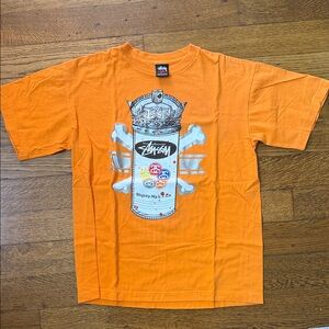 Stussy Orange Short-Sleeve Tee with Crown Can Graphic